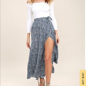 Lulus Beautiful Tempest Blue Print Maxi Skirt